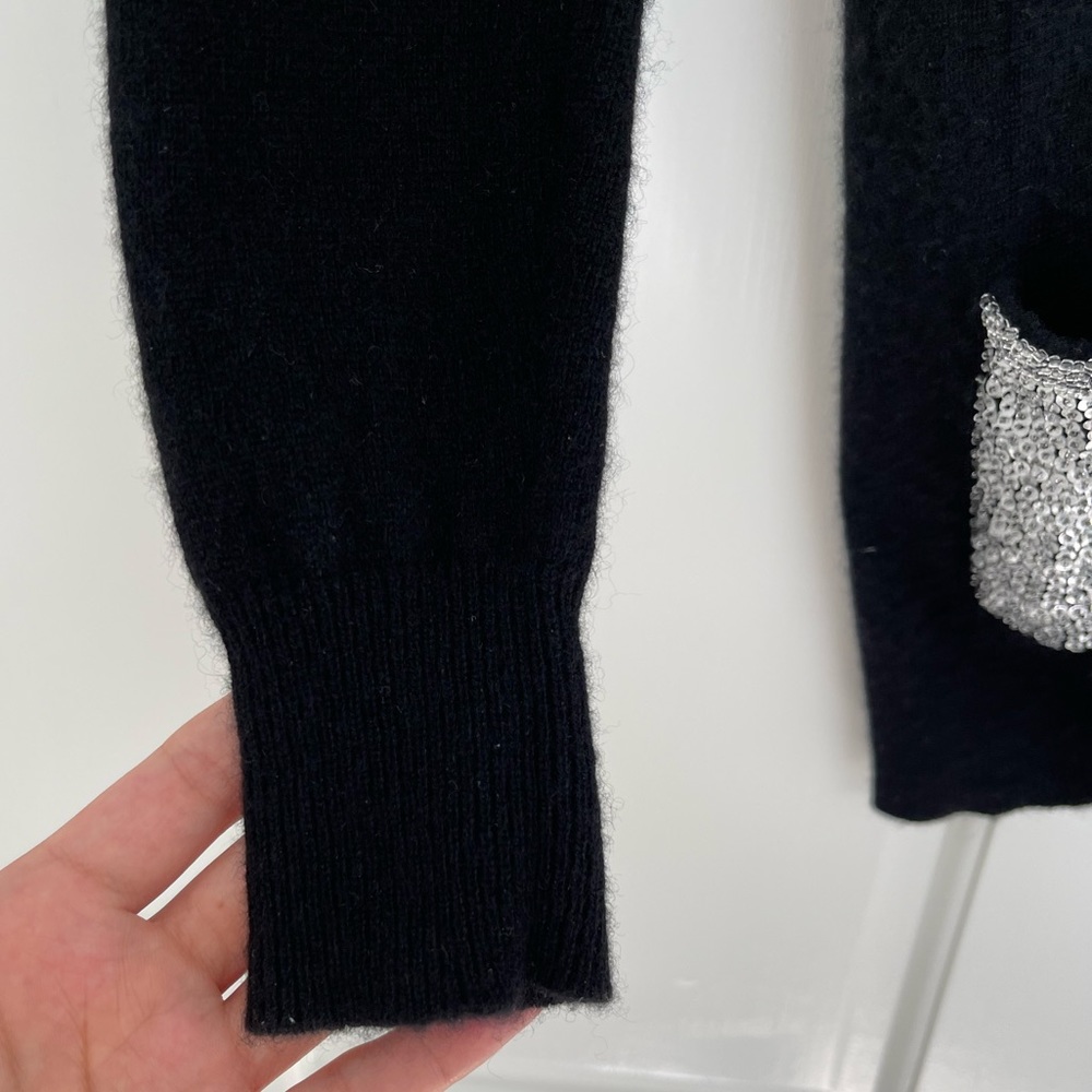 Aqua Black Cashmere Cardigan w/ Sequined Pockets (Great for the Holidays) - Picture 3 of 5